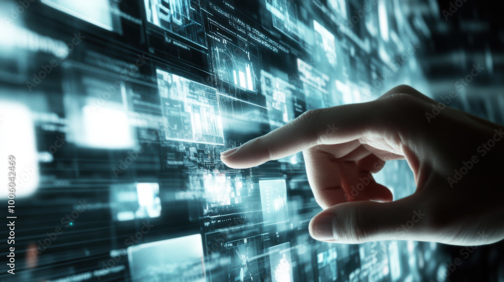 Poster hand adjusting virtual timeline of events, showcasing digital interaction and technology. image conv