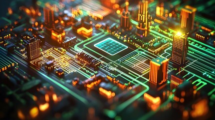 Obraz premium Futuristic Cityscape Circuit Board