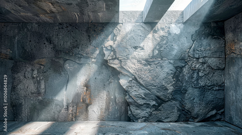 Poster Light filters through a modern concrete structure creating an ethereal atmosphere