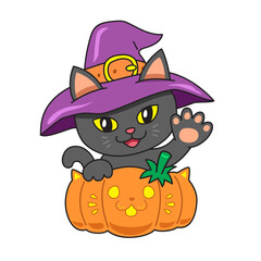 Cartoon cat with halloween costume for design.
