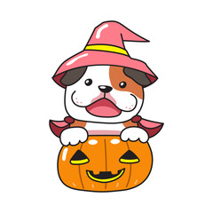 Cartoon bulldog with halloween costume for design.