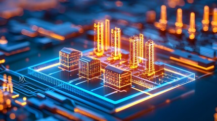 Obraz premium Futuristic Cityscape on Circuit Board