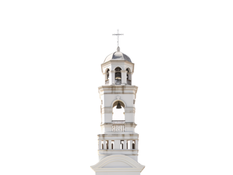a white tower with a bell tower