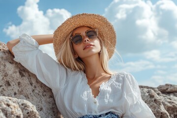 A captivating portrait of a supermodel in the midst of a fashion photoshoot, exuding confidence and style, captured in a professional setting