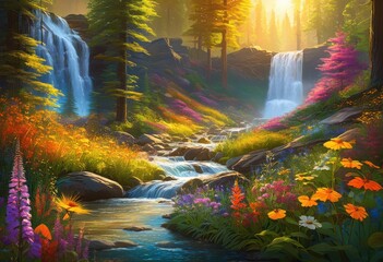 Fototapeta premium colorful diverse nature elements sustainable brand representation eco friendly marketing initiatives, botanical, conservation, clouds, ecosystems, fauna