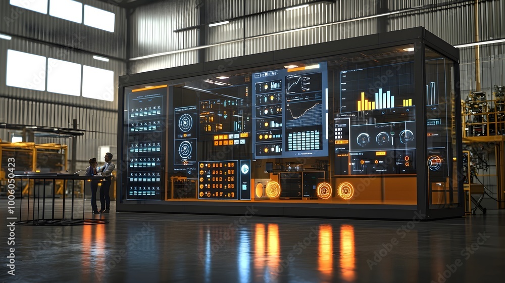 Poster futuristic control room with data visualization