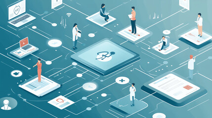 Fototapeta premium Health Information Exchange (HIE), the exchange of health information between healthcare providers with an image depicting seamless sharing of patient records across healthcare networks 