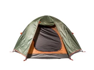 a green and orange tent