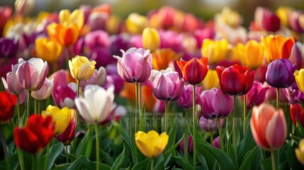 Obraz premium Colorful Tulip Field in Bloom During Springtime