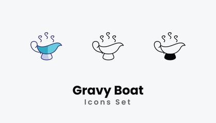 Gravy Boat Icons thin line and glyph vector icon stock illustration