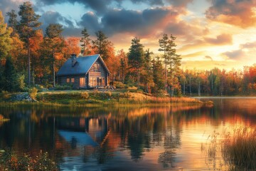 Fototapeta premium Lake cabin