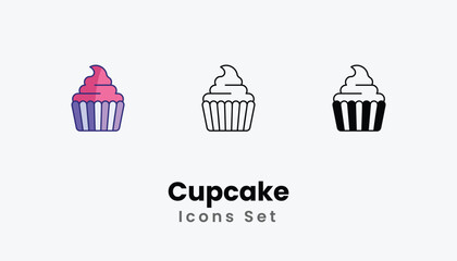Cupcake Icons thin line and glyph vector icon stock illustration