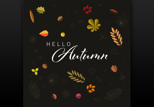 Autumn leafs sale dark post banner flyer social media  layout template