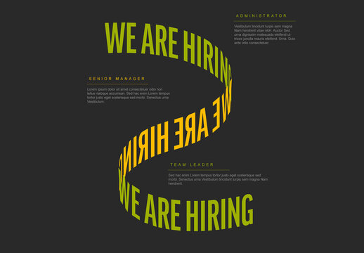 We are hiring minimalistic flyer template - dark version with 3d text message