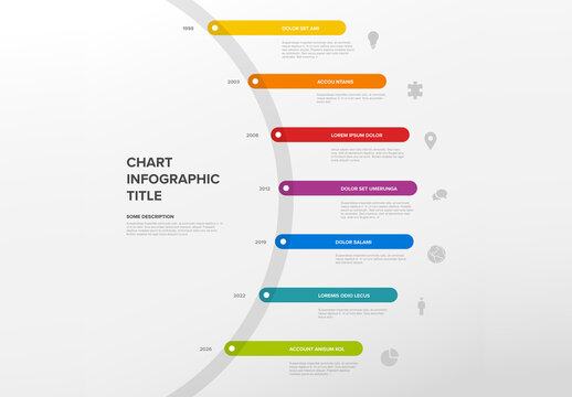 Thick line rainbow Infogrpahic timeline template with icons on the big circle