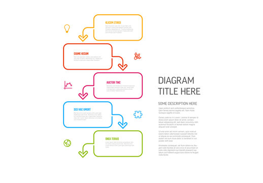 Light five rectangle steps vertical template with icons, description and arrow