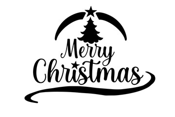 merry christmas vector text with silhouette of christmas tree. 