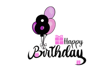 happy birthday vector girl with pink ballon and number ballon 8