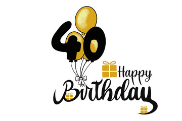 vector happy birthday 40 years texte with gold balloon and gift 