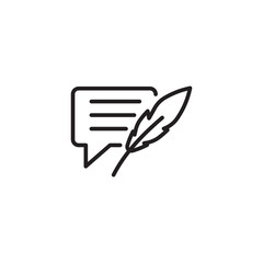 Writing with a quill. Text and feather. Communication icon. Quill and message. Classic literature icon. Quill and message. Quill and text icon.