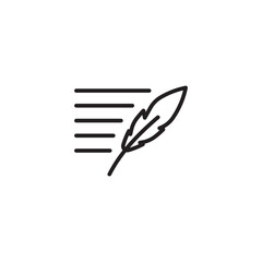 Writing with a quill. Feather pen icon. Classic writing tool. Feather pen. Literature symbol. Feather pen icon. Quill and lines icon.