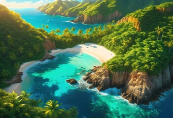 stunning aerial views hidden tropical beaches crystal clear waters lush green surroundings, coastal, landscape, scenery, beautiful, coast, island, paradise