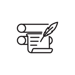 Ancient writing. Scrolls and quill. Scrolls and quill icon. Ancient writing. Scrolls with quill.