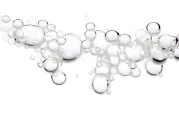 Cluster of hyaluronic acid bubbles varying in size with subtle reflections on their surfaces isolated on white background