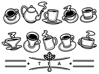 Tea cup set. Collection icon tea. Vector
