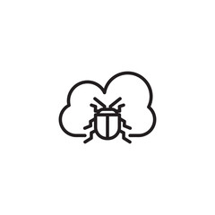 Icon of a bug on a cloud, indicating a cloud system error. Cloud and bug icon, depicting a cloud security threat. Cloud with bug, representing cloud security risk.