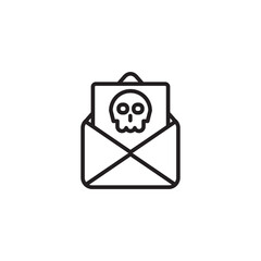 Icon of skull in mail, indicating potential danger. Envelope with skull, symbolizing dangerous mail. Skull in envelope, representing spam or malware.