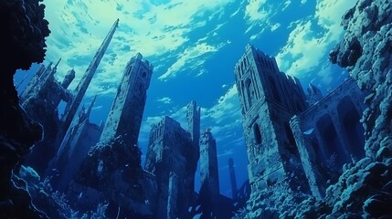 Fototapeta premium Ruins of a Lost City Under the Sea.