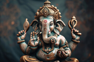 Fototapeta premium Beautiful greeting card with bright holiday composition for happy celebrate Ganesh Chaturthi