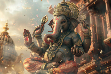 Beautiful greeting card with bright holiday composition for happy celebrate Ganesh Chaturthi