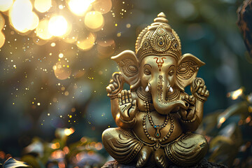 Fototapeta premium Beautiful greeting card with bright holiday composition for happy celebrate Ganesh Chaturthi