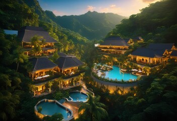Naklejka premium exquisite details opulent resort enveloped breathtaking natural landscapes surrounding scenery, beach, resorts, luxury, accommodations, retreats