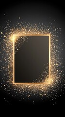 A luxurious gold glitter frame surrounded by shimmering golden dust against a rich black background, creating an elegant display of opulence