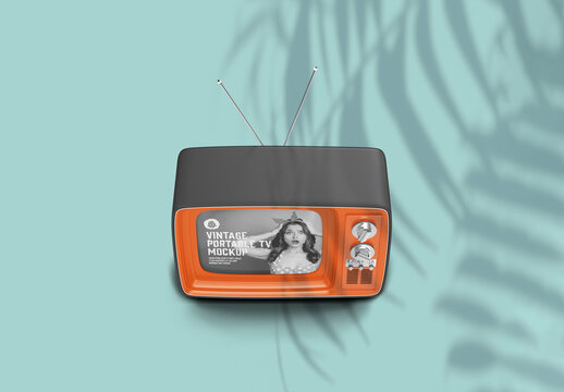 Vintage Portable TV with Old Video Effect Screen Mockup