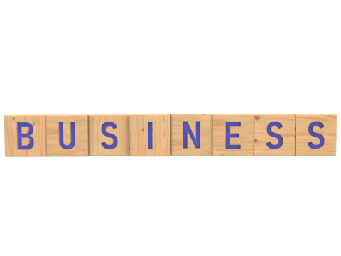 Business word written on wooden blocks with transparent background