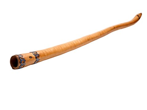 a wooden stick with a blue design