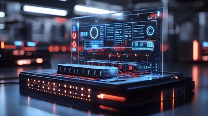 Obraz premium Futuristic Server With Holographic Display