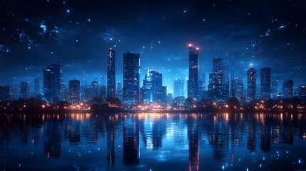 Cityscape Reflections Under Starry Night