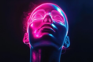 Neon-lit facial portrait