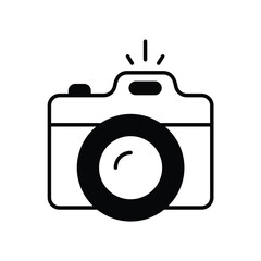 camera glyph icon with white background vector stock illustration