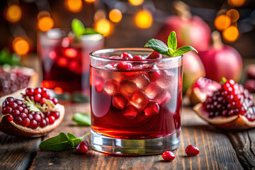 Pomegranate cocktail in a in glass, Blurred background