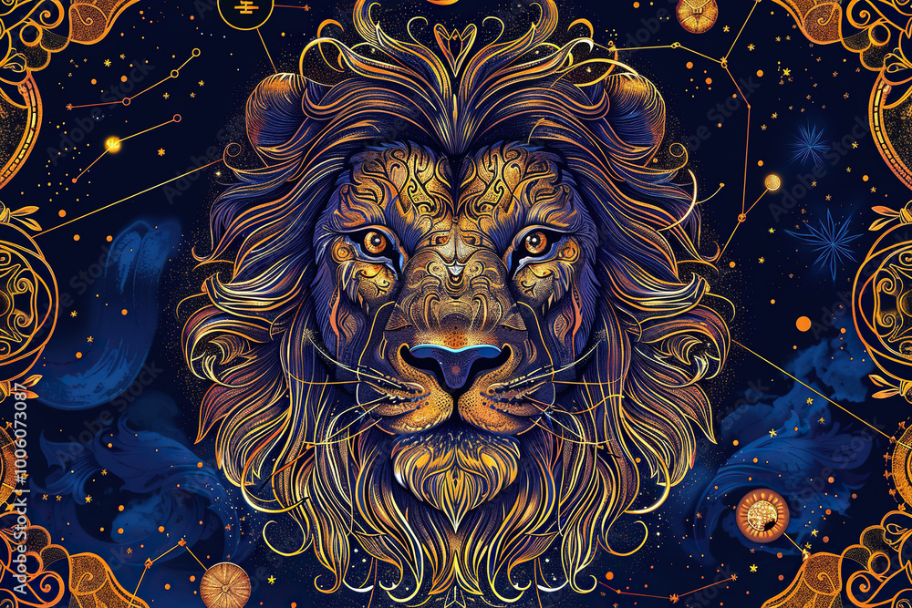 Wall mural Astrological composition with concept of Leo zodiac sign symbol