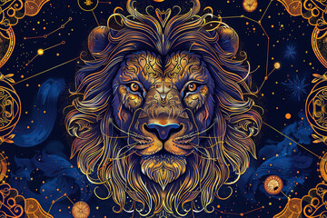 Astrological composition with concept of Leo zodiac sign symbol