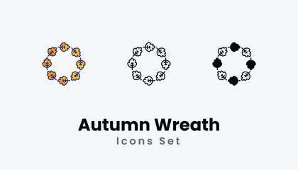 Autumn Wreath Icons thin line and glyph vector icon stock illustration
