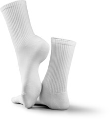 Mockup of high, long white socks 3d rendering, png, side view