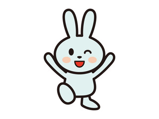バンザイをして大喜びのかわいいうさぎさんのイラスト
